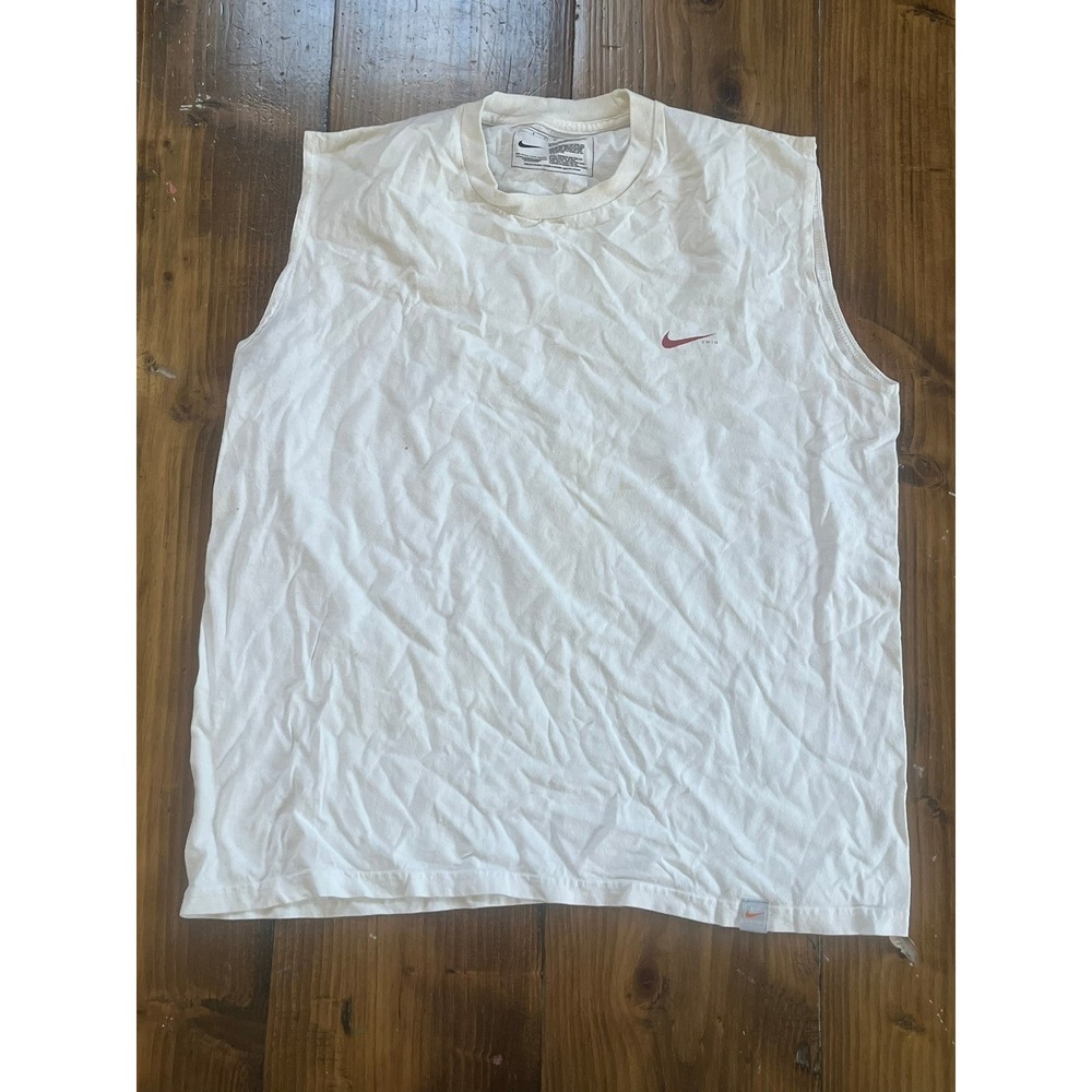 Vintage Nike Swim Sleeveless T-Shirt White Red Swoosh Graphic Mens Medium
